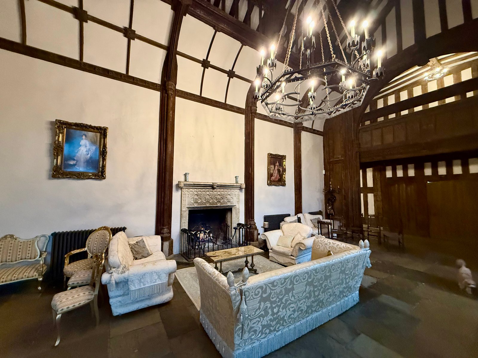 The great hall, laid for an event